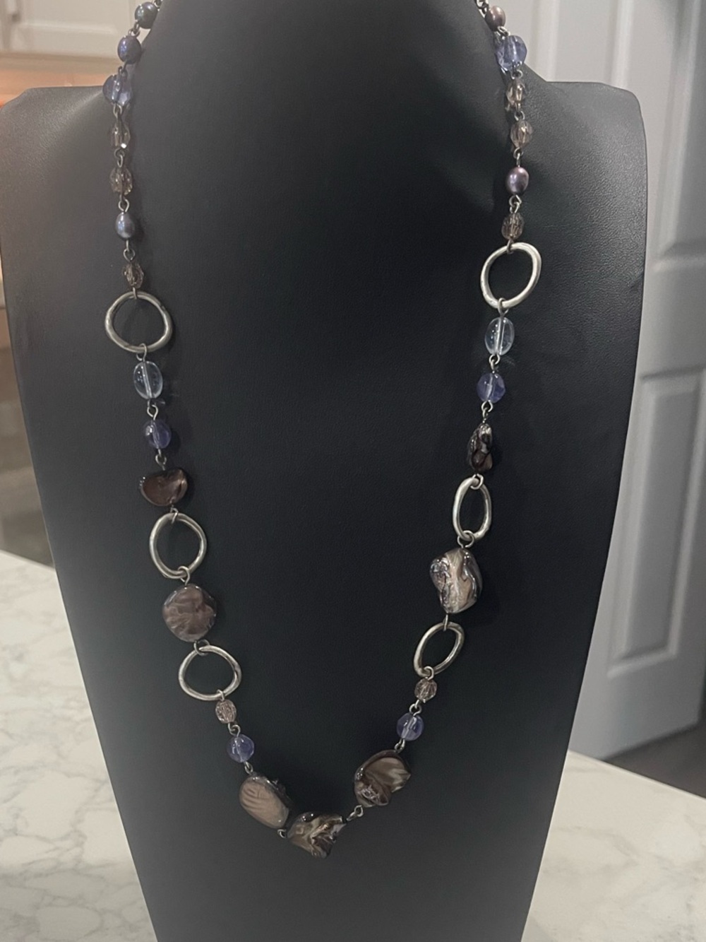 Lia Sophia Purple and Brown Beaded Link Necklace